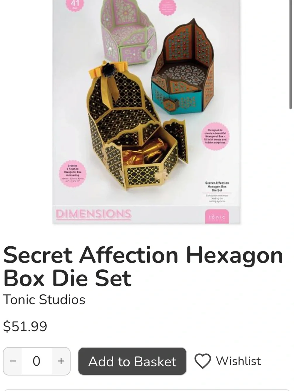 Tonic Studios Secret Affection Hexagon Box Die Set NWT